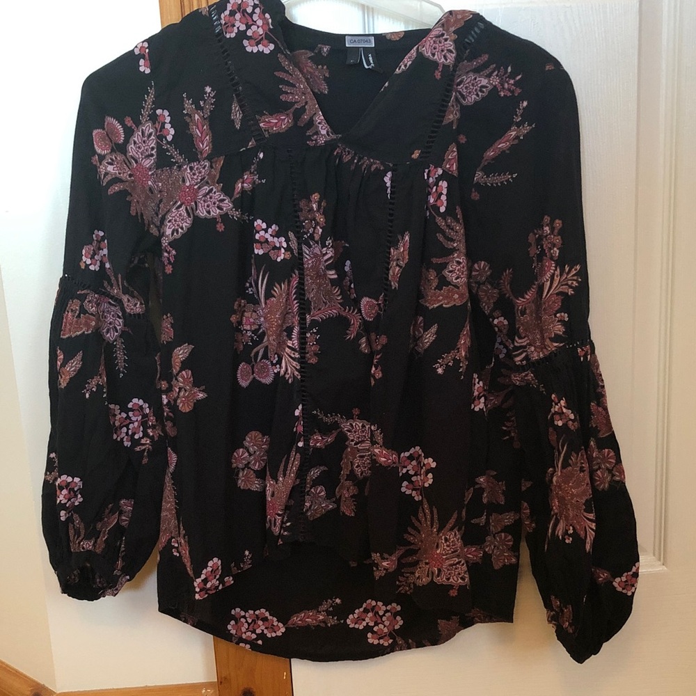 Black Blouse with Pink Floral Print